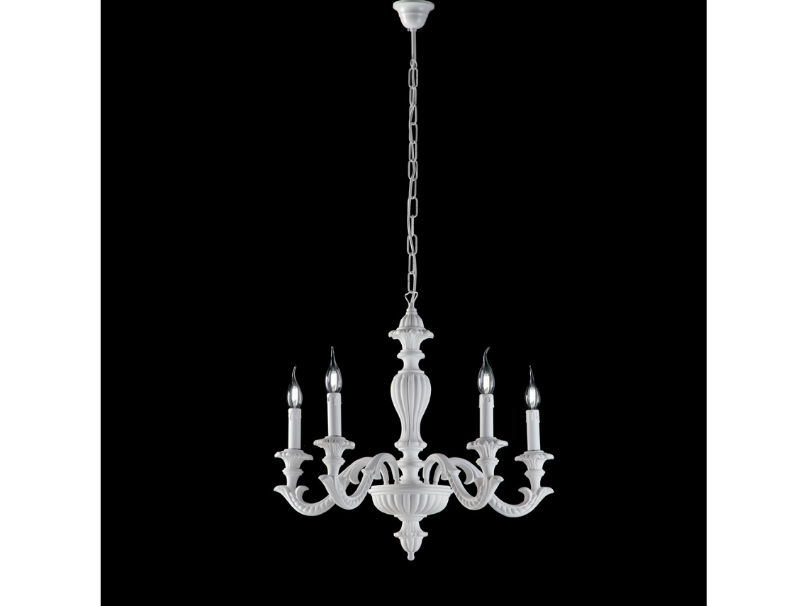 Leonardo - Lámpara De Araña Shabby De Madera Blanca 5 Luces 117 - Ø53 - Bl180-5-bco