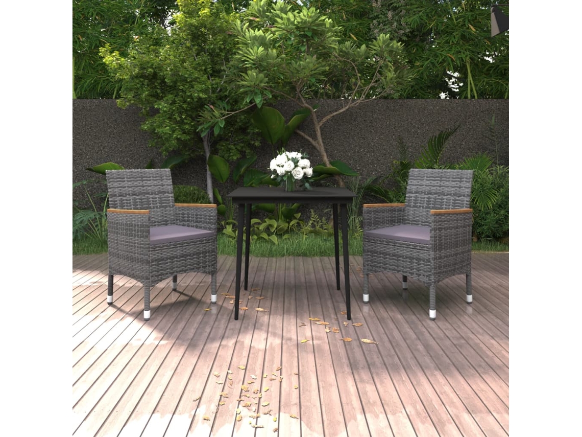 Juego de comedor de jardín de 3 piezas con cojines de mimbre y cristal de DKD Home Decor