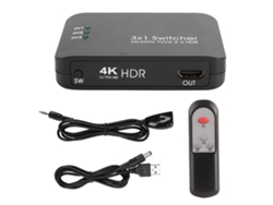Conmutador Hdmi 2.0 3x1 4k 60hz Con Control Remoto Ir E Indicador Led Negro.