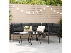 Sofá de jardín con cojines en forma de L, acero/textilesne negro, DKD Home Decor