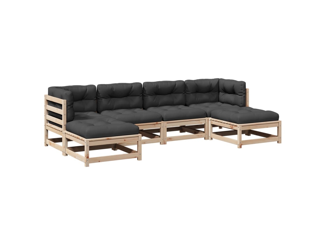 Conjunto 6 de sofás de jardín VIDAXL con cojines madera maciza pino