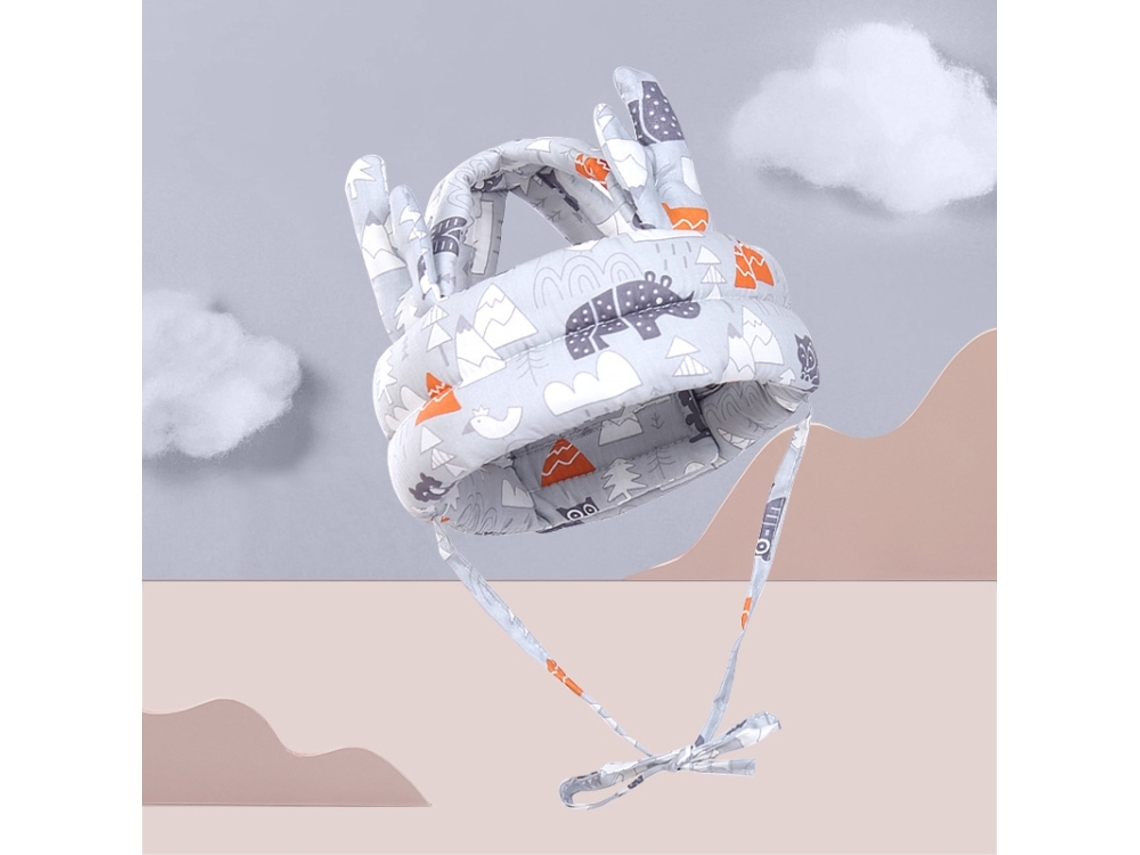 Gorro protector transpirable anticaídas para bebés y niños - Gris con estampado de cuernos de bosque