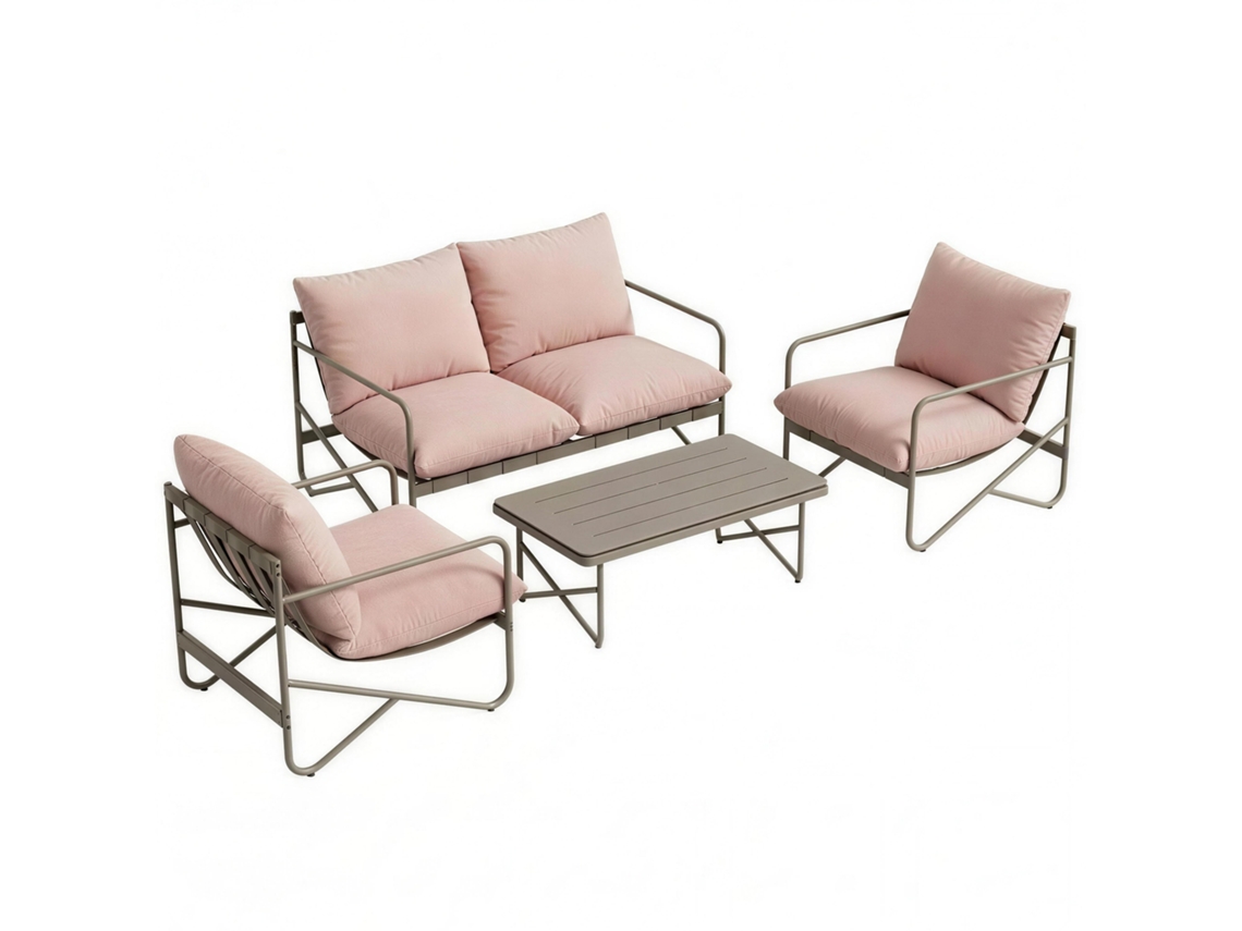 Conjunto de jardín de 4 piezas: sofá, sillones, mesa, metal, rosa. Tienda PENGJIANG.