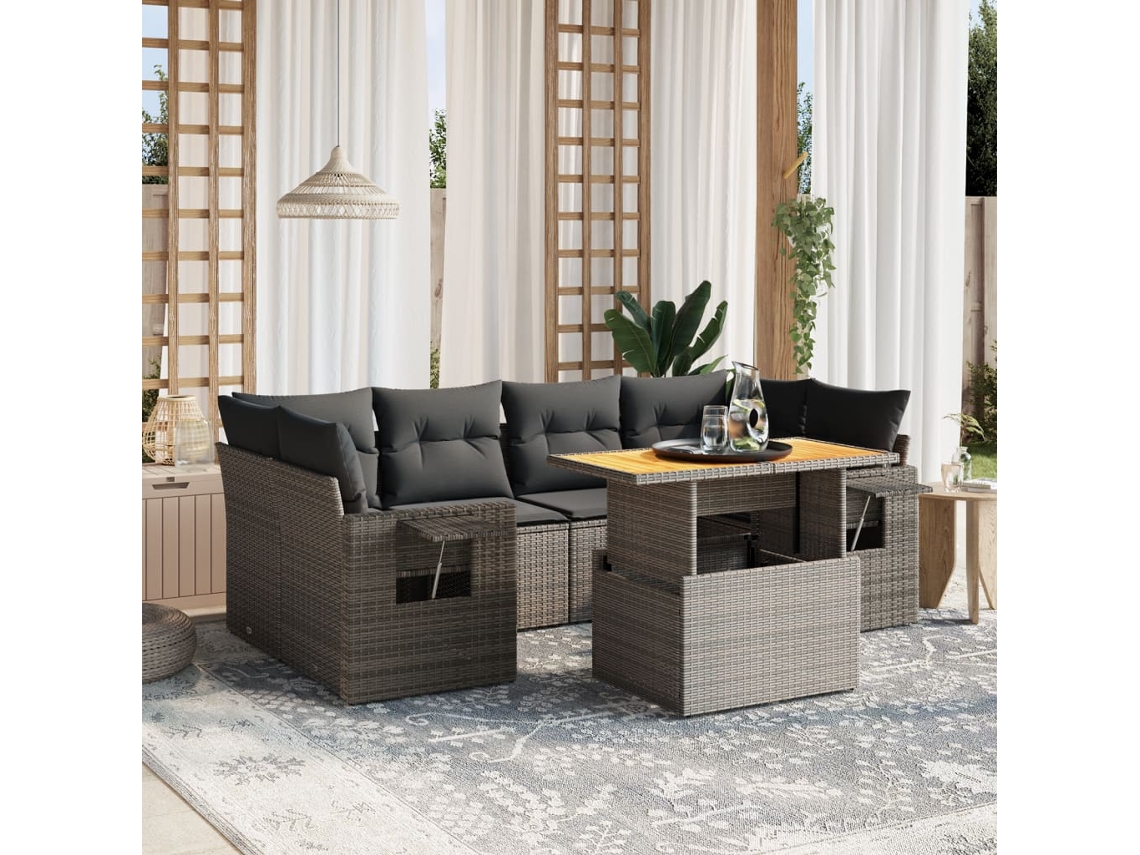 Conjunto de sofás de jardín de 7 piezas DKD Home Decor con cojines de mimbre gris
