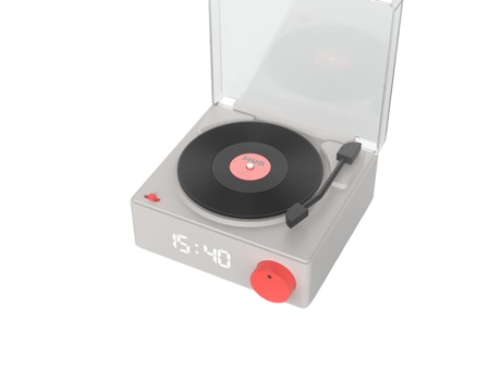 MOBILITY ON BOARD Tocadiscos de vinilo VS-80 de aspecto retro Altavoz Bluetooth de 5 W con reloj despertador Gris