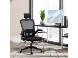 VPMKP - Silla de oficina Vinsetto Mesh, giratoria, altura ajustable, reposabrazos plegables, reposacabezas y soporte lumbar ajustable, 65x64x114-122 cm, negra