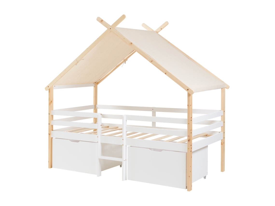 Cama infantil Surnadal 90x200 cm Madera de pino blanca/natural [EN.CASA]