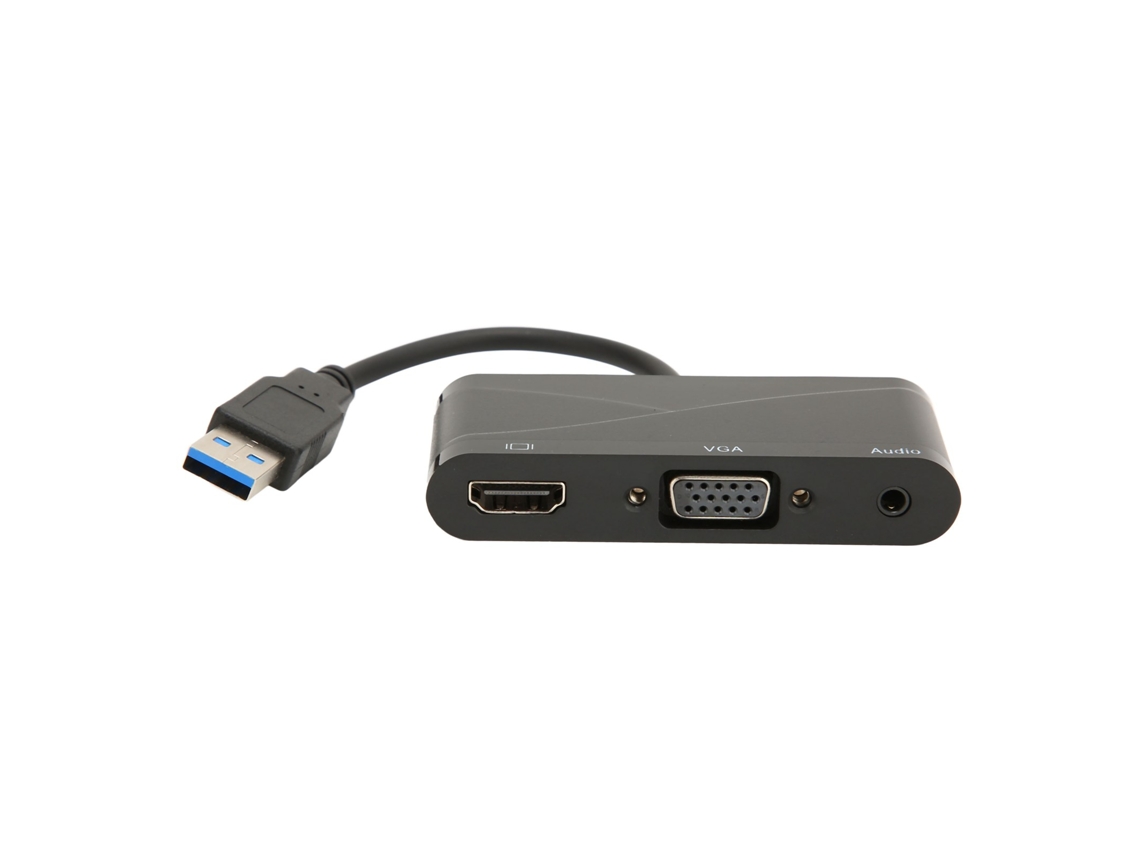 Adaptador Usb 3.0 A Vga Y Hd 2 En 1, Negro, 1080p 60hz 5gbps Para Reuniones Y Entretenimiento.