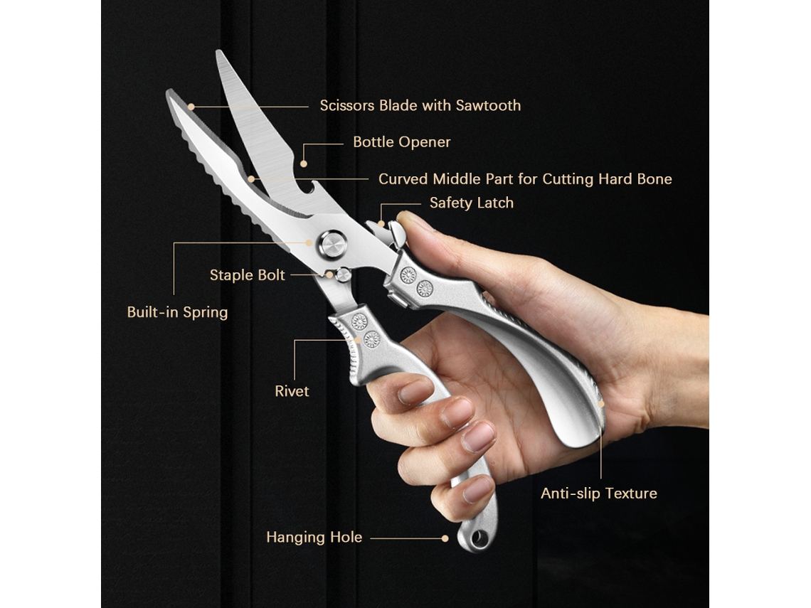 Tijeras De Cocina De Acero Inoxidable De Alta Resistencia, Tijeras De Cocina Multifuncionales, Seguras Para Lavar Platos.