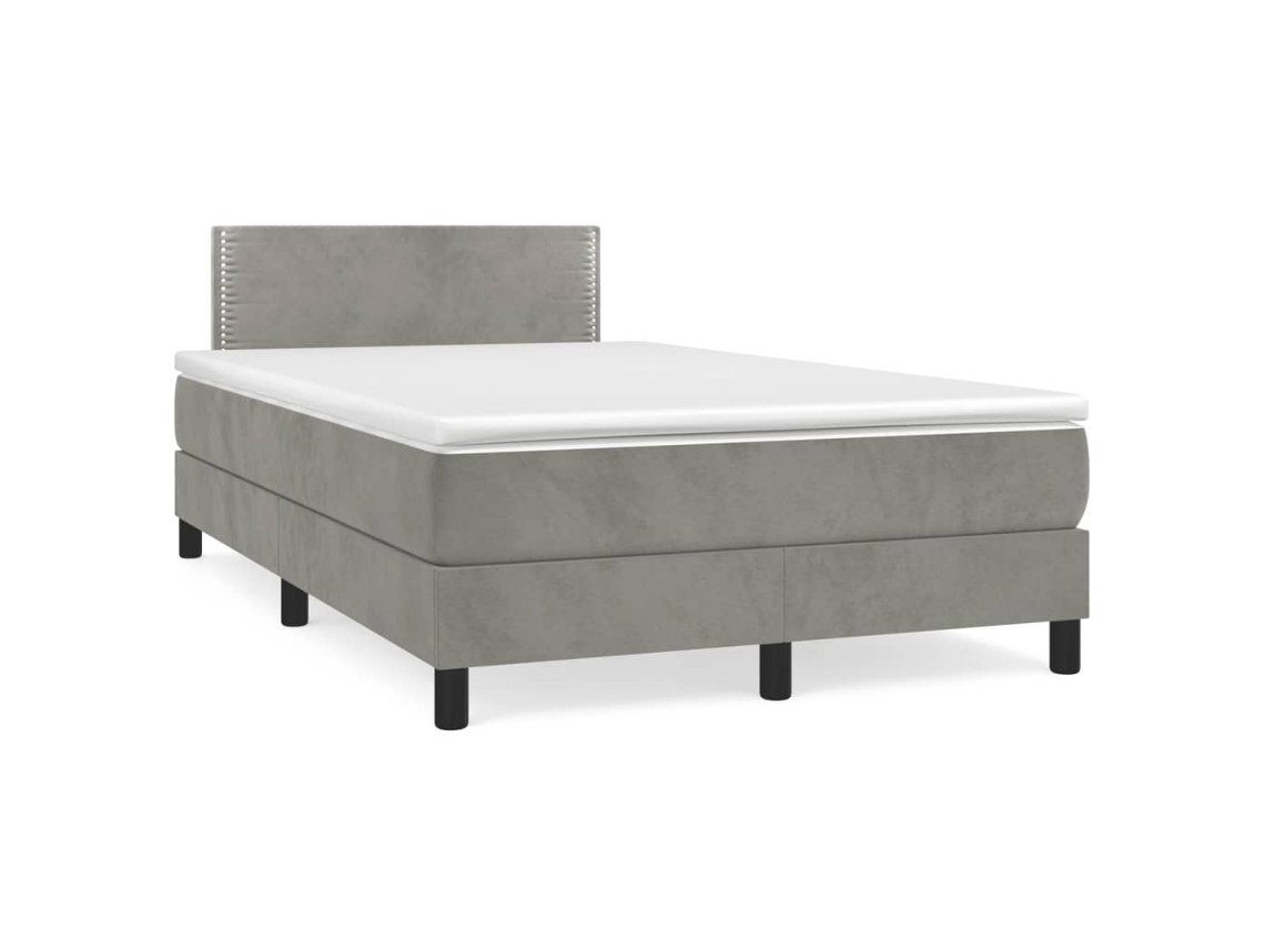 Cama Box Spring Con Colchón Terciopelo Gris Claro 120x190 Cm