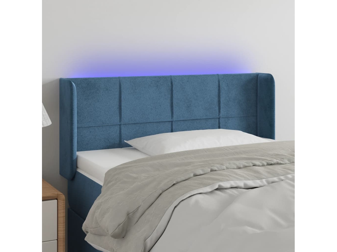 Cabecero Con Led De Terciopelo Azul Oscuro 93x16x78/88 Cm