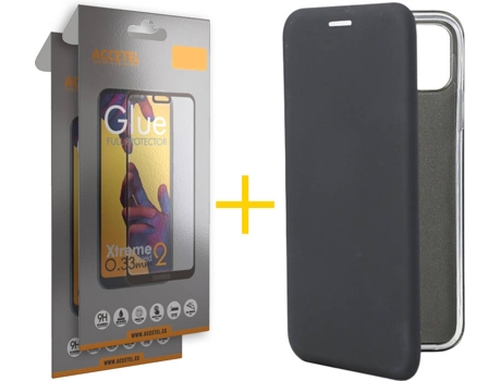 Kit Carcasa y Protector 2 X Cristal Full iPhone 12 Mini Skyhe PRM Flip Cover Negro