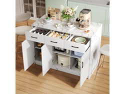 Gran Isla De Cocina 120x60x90,5 cm, 3 cajones y 3 puertas, diseño mármol blanco, asientos regulables, cajones silenciosos Zkaka