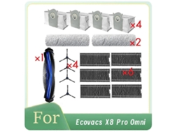 Conjunto de 17 peças para aspirador robô X8 Pro Omni: escova principal, lateral, esfregão, filtro e sacos de pó.