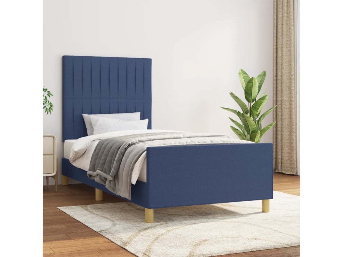 Estructura De Cama Sin Colchón Tela Azul 80x200 Cm