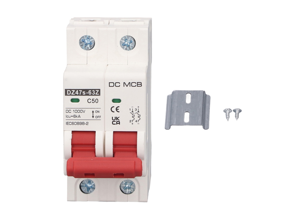 2026-disyuntor De Circuito Miniatura Dc 2p 50a 1000v 6000a Montaje Rail Din Para Sistema Solar Pv Dz47s 63z C50