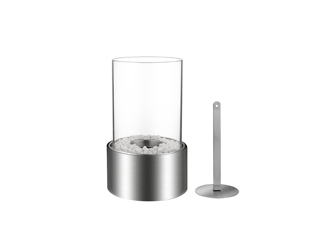 Mesa chimenea de bioetanol Marsiglia Silver, D16 x H27, para uso interior y exterior.