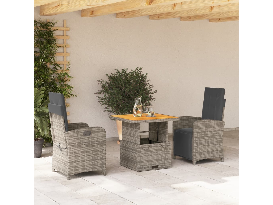 Juego de comedor de jardín de 3 piezas DKD Home Decor con cojines de mimbre gris