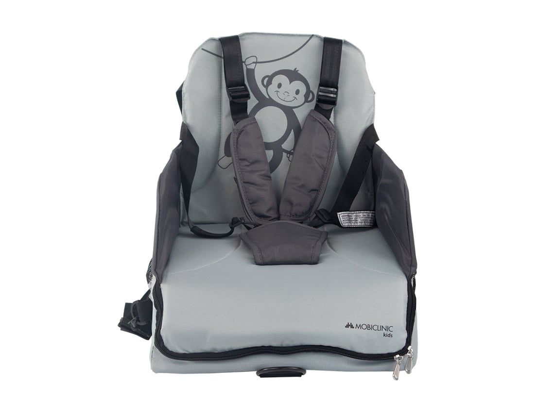 Trona de viaje Monkey Asiento de mesa Plegable Portátil para Bebés hasta 15  kg Arnés Ajustable de 5 puntos Gris