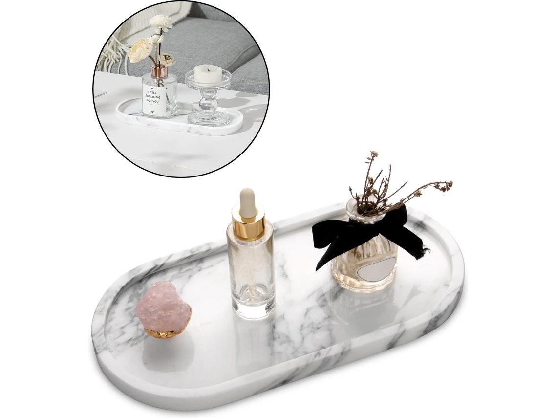 Bandeja Velas Blanca Efecto Mármol, Decoración Elegante