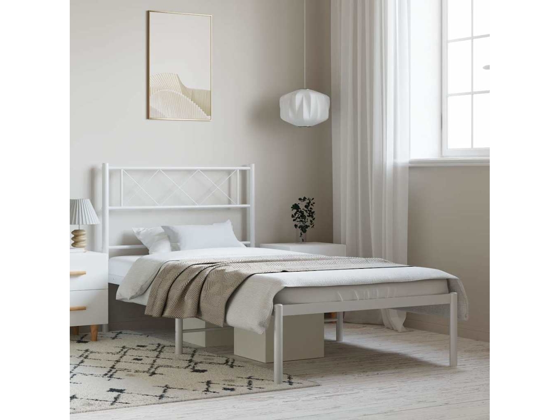 Estructura Cama Sin Colchón Con Cabecero Metal Blanco 100x190cm