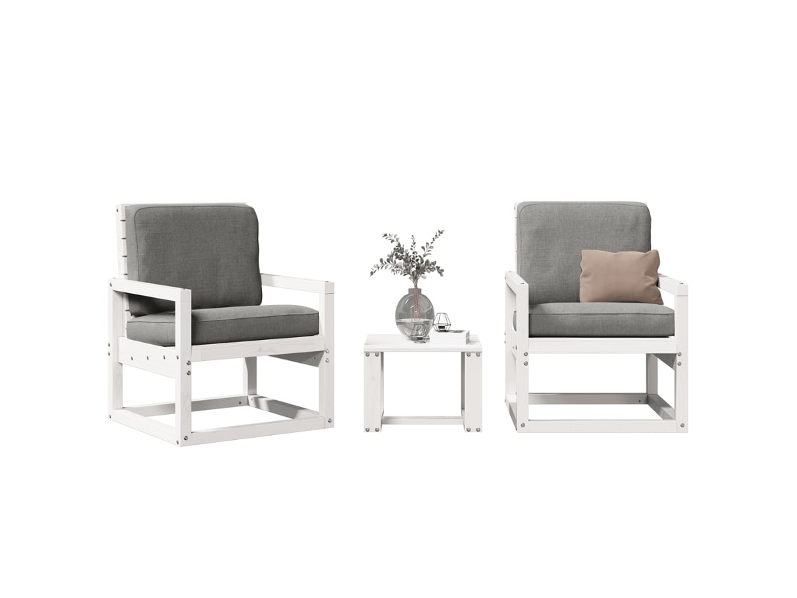 3 Piezas Conjunto Lounge De Jardim Madeira De Pinho Maciça Branco Dkd Decoración Del Hogar