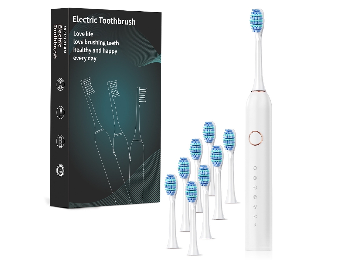 Cepillo De Dientes Eléctrico Con Vibración Sónica, 6 Modos, Con 8 Cabezales. Blanco Czhhmart