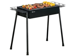 Churrasqueira Esculpida Com 2 Grelhas em Inox, Churrasqueira Portátil Com 2 Suportes Temperadores para Camping, 94x39x70 Cm, Preta