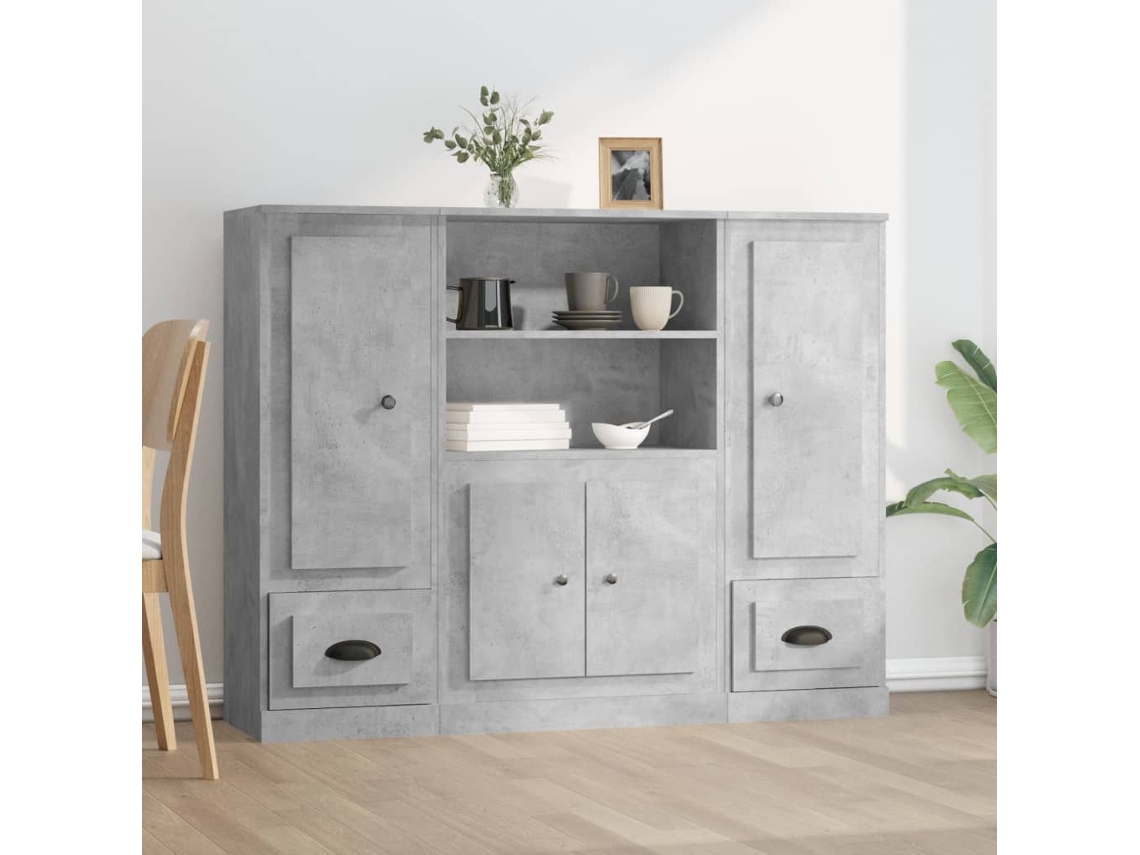 3 Uds Aparador Alto | Mueble De Comedor | Buffet Alto Madera Contrachapada Gris Hormigón Wsd52936