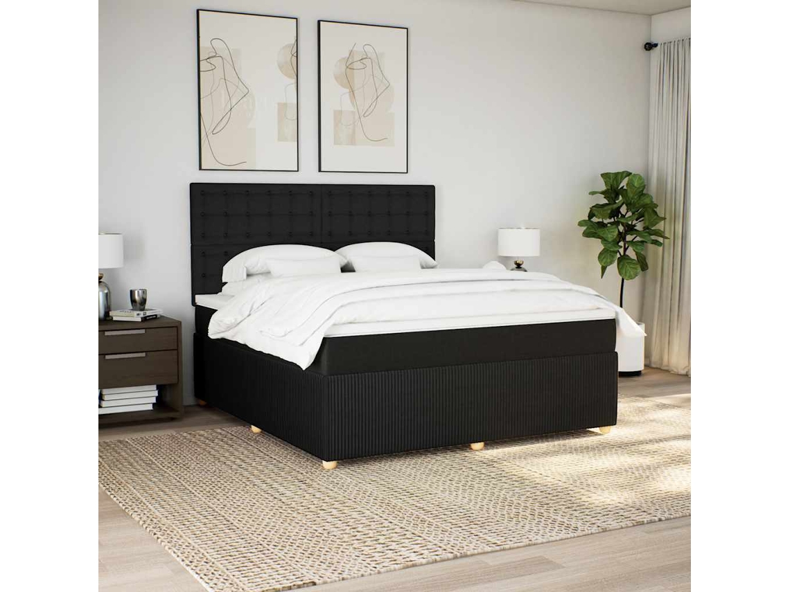 Cama Box Spring Con Colchón Tela Negro 180x200 Cm