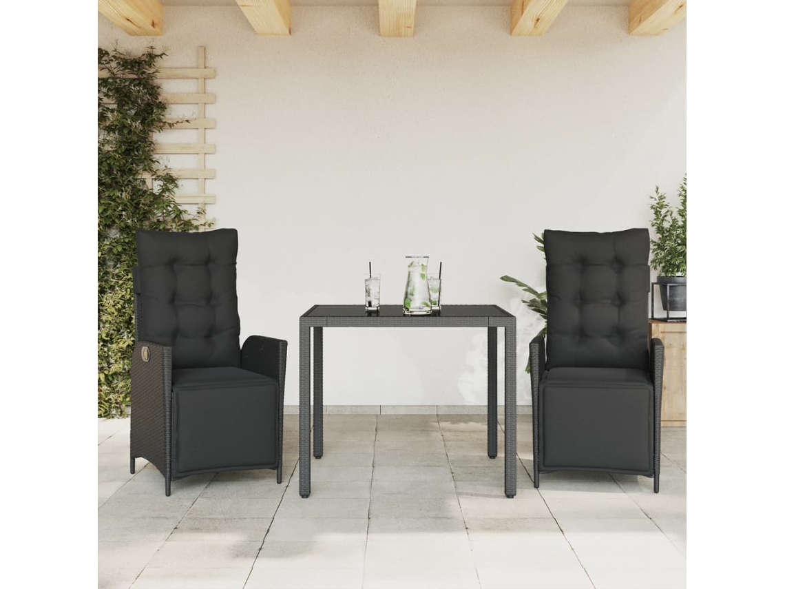 Conjunto de comedor de jardín de 3 piezas DKD Home Decor con cojines de mimbre negros