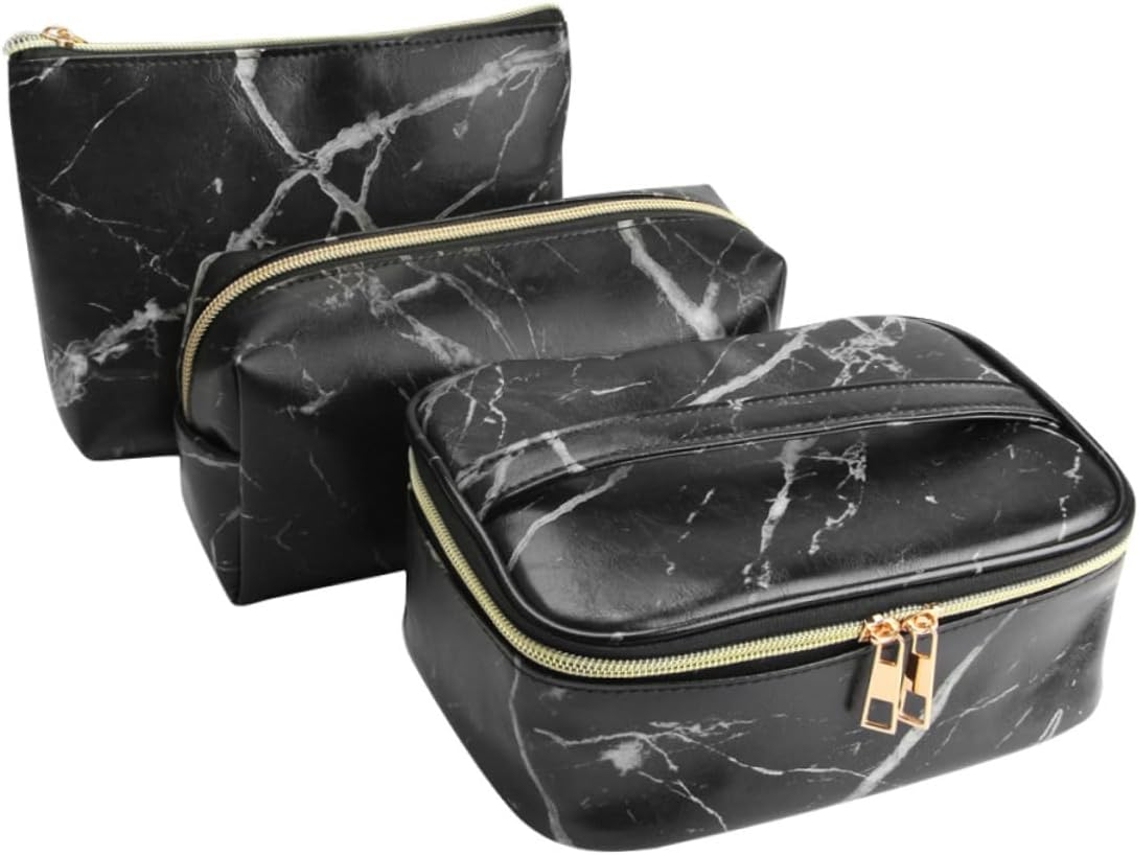 Juego De Neceser De Maquillaje De Mármol Para Guardar Cosméticos Y Accesorios De Viaje, Color Negro.