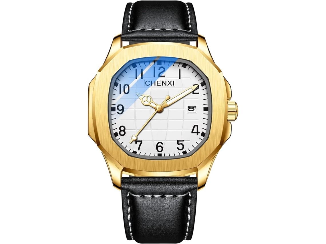 Reloj Masculino Con Correa De Cuero De Acero Inoxidable Impermeable Oro Blanco Yuysan