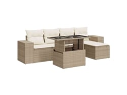 Conjunto 6 de sofás jardín con cojines VIDAXL ratán sintético beige