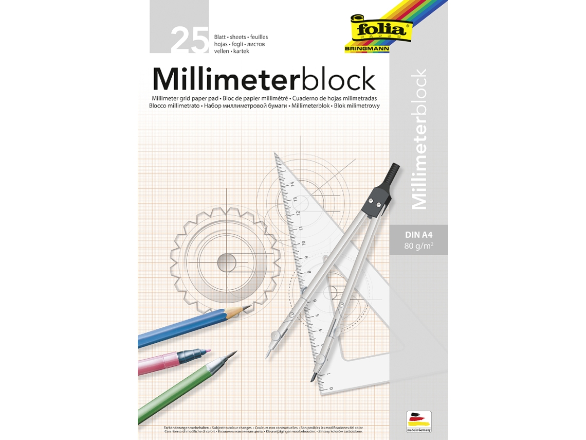 Bloc de Papel Milimetrado FOLIA Din A3 80 G/M² 25 Hojas