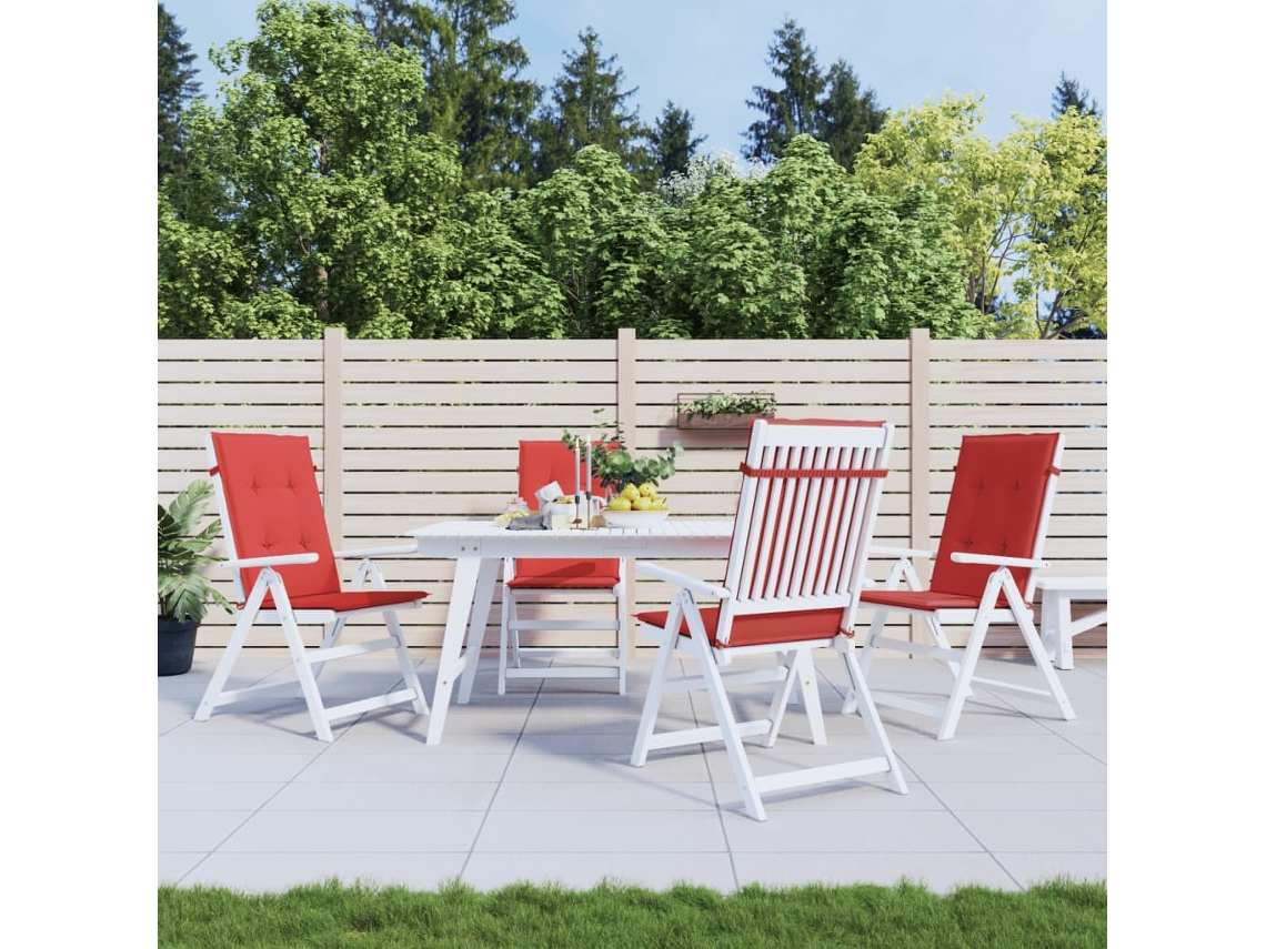 Cojín Silla De Jardín Respaldo Alto 4 Uds Tela Rojo 120x50x3 Cm