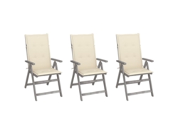 Sillas de jardín reclinables de 3 piezas con cojines DKD Home Decor, acacia maciza