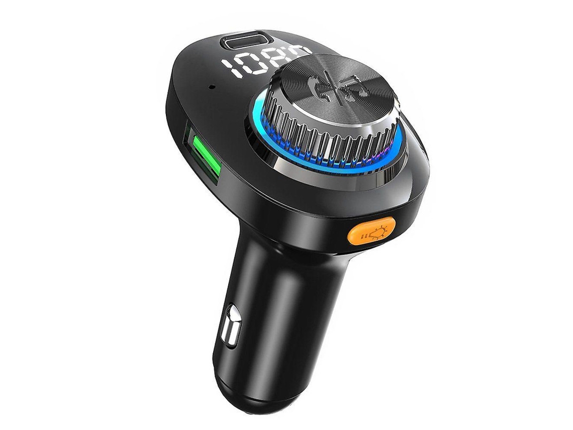 Transmisor FM Bluetooth con carga USB dual, llamadas manos libres y compatibilidad universal para teléfonos inteligentes (negro)