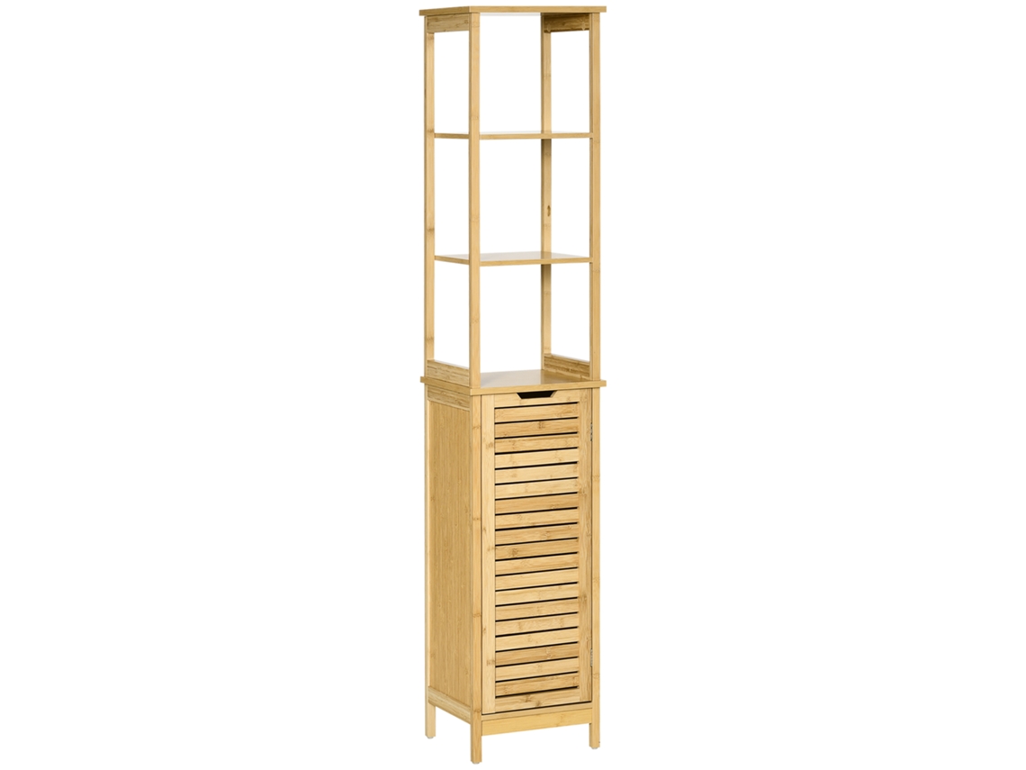 VPMKP - Armario de baño Kleankin con columna, 3 estantes y puerta de bambú