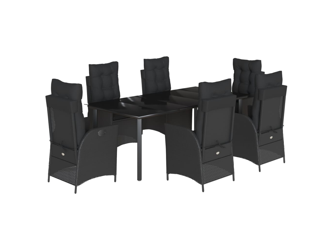 Maison Exclusive - Set De Comedor De Jardín 7 Pzas Y Cojines Ratán Sintético Negro
