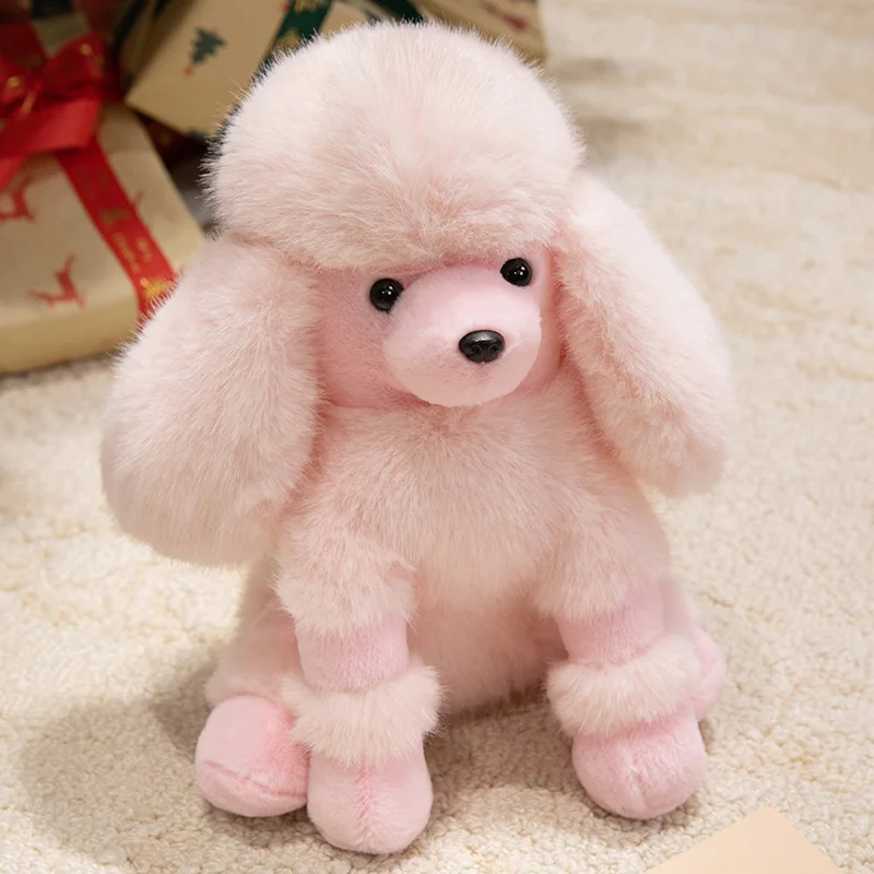 (perro Rosa De 35 Cm) Nuevo Peluche Realista De Caniche Colorido Con Una Pequeña Campana.
