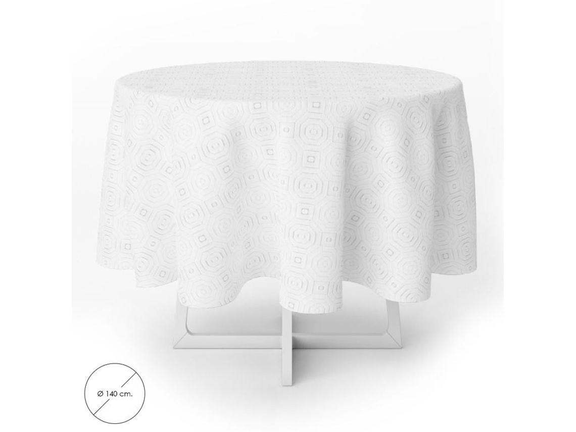 Mantel Hule Muleton Redondo Blanco Impermeable Antimanchas PVC Ø 140 cm Uso Interior y Exterior ORYX