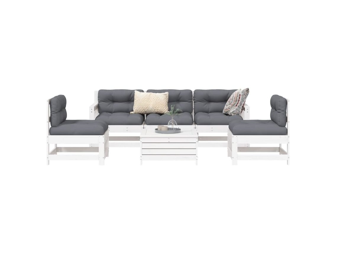 6 Piezas Conjunto Sofás De Jardim Madeira De Pinho Macíça Branco Dkd Decoración Del Hogar