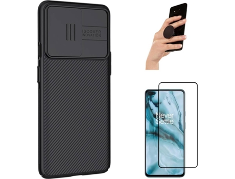 Kit Funda, Protector y PopSocket para OnePlus Nord PHONESHIELD BD-NKCS&9D&BKPS-BK-OP-ND Negro
