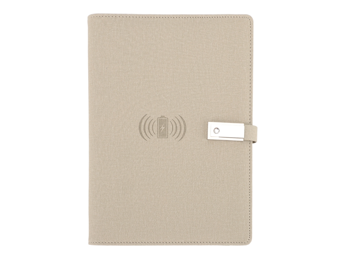 Portátil Inteligente Con Carga Inalámbrica, Batería Externa De 8000 Mah Y Cable 3 En 1, Tamaño A5, Color Caqui.
