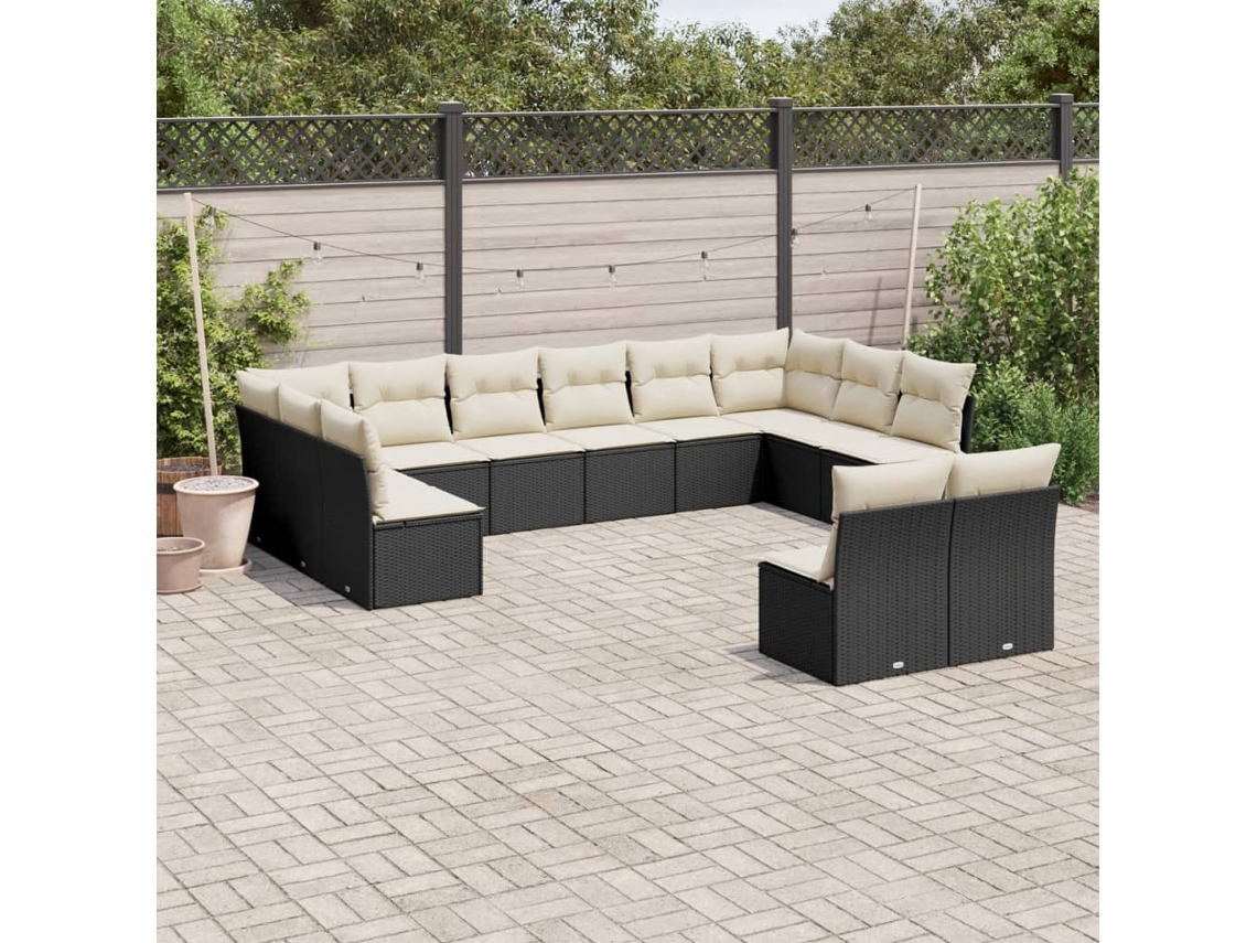Conjunto de sofá de jardín de 12 piezas con cojines en mimbre sintético negro de DKD Home Decor