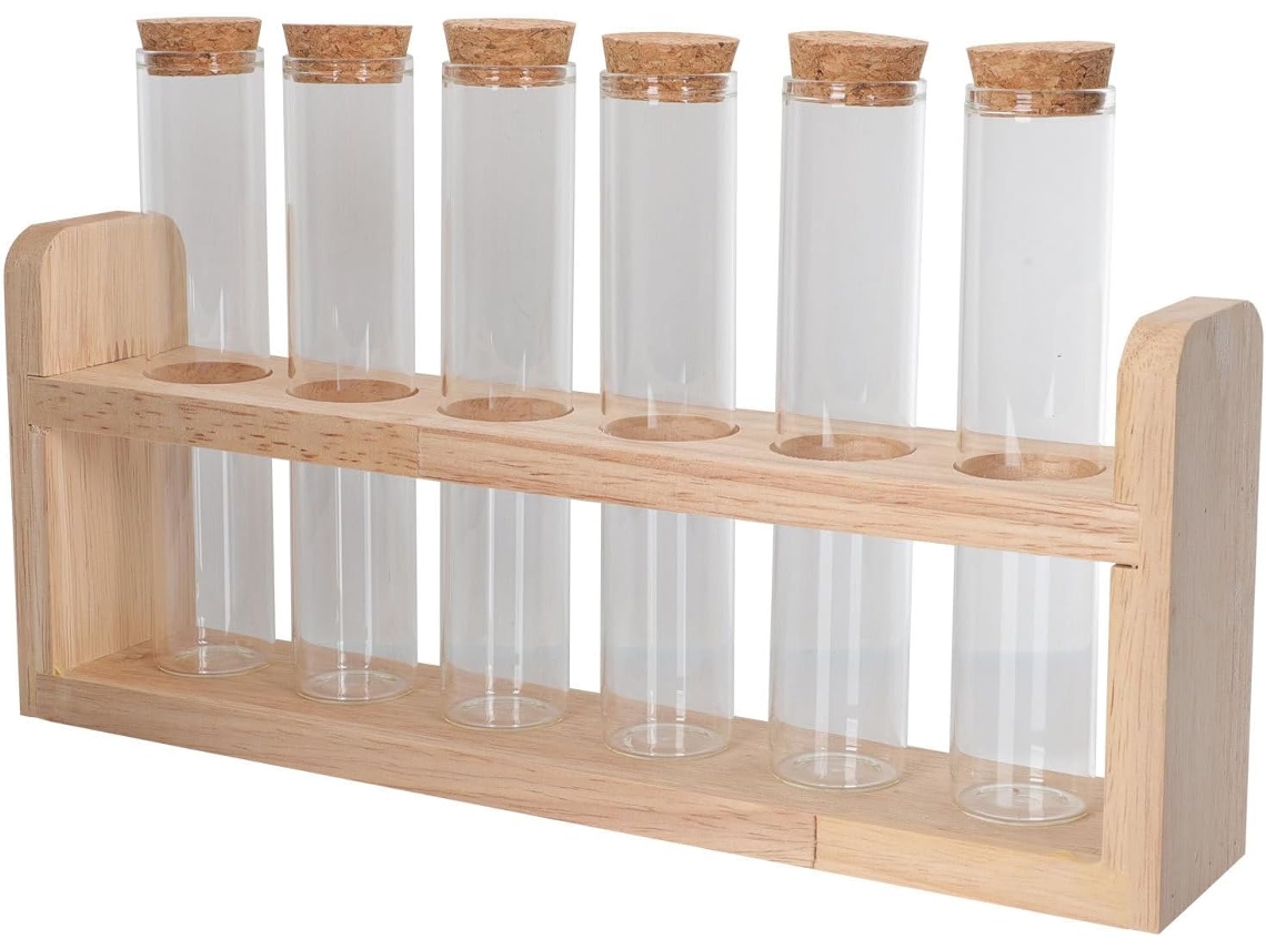 Suporte De Vidro Para Exibição De Café Com Base De Madeira, Design Simples E Elegante.