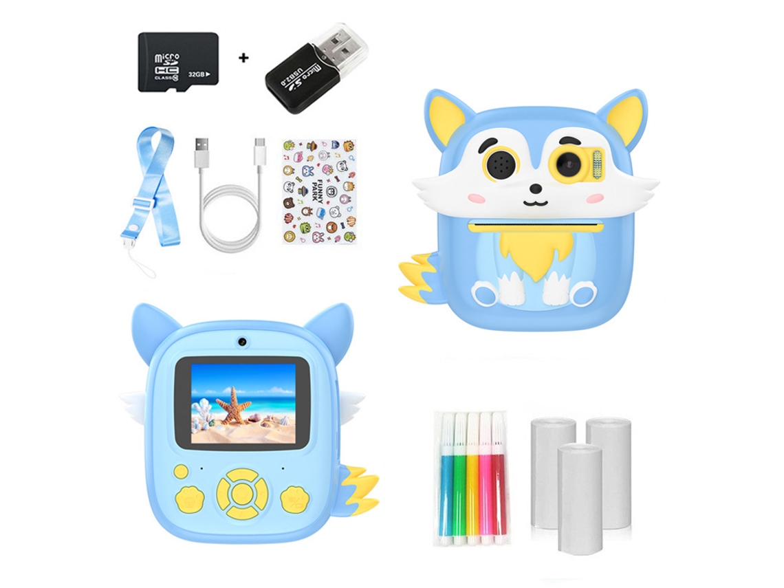 Câmera Instantânea Infantil 1080p, Cartão de Memória de 32gb + Leitor de Cartão Usb CZHHMART (azul)