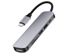 Adaptador USB C Hub Multipuerto USB C 6 En 1 Con Puerto Hdmi 4k Usb 3.0 Y 2.0 Lector De Tarjetas Sd/tf Gris Yizhood