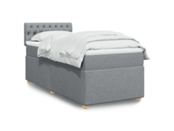 Cama Box Spring Con Colchón Tela Gris Claro 90x200 Cm